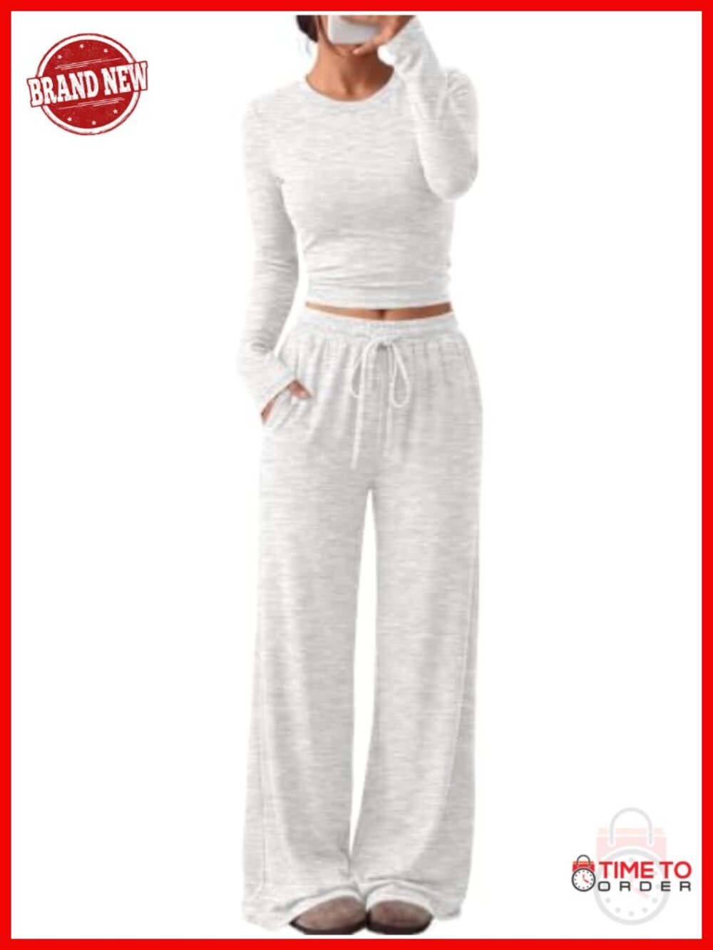 2 Piece Lounge Set Side Ruching Crop Top Wide Leg Pants Pockets